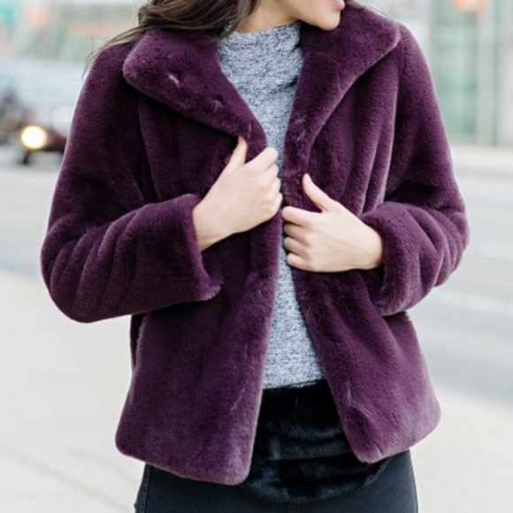 Plum Open Plush Faux Fur Coat - Picture 3 of 4